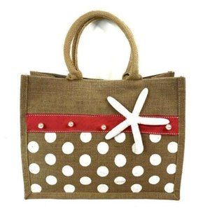 Beach Bag Polka Dot Jute Fibers Sea Star Pearls